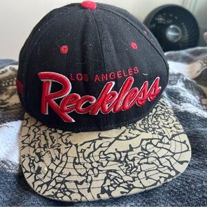 YOUNG & RECKLESS Los Angeles Adjustable Snapback Hat/Cap Black- Red Embroidered